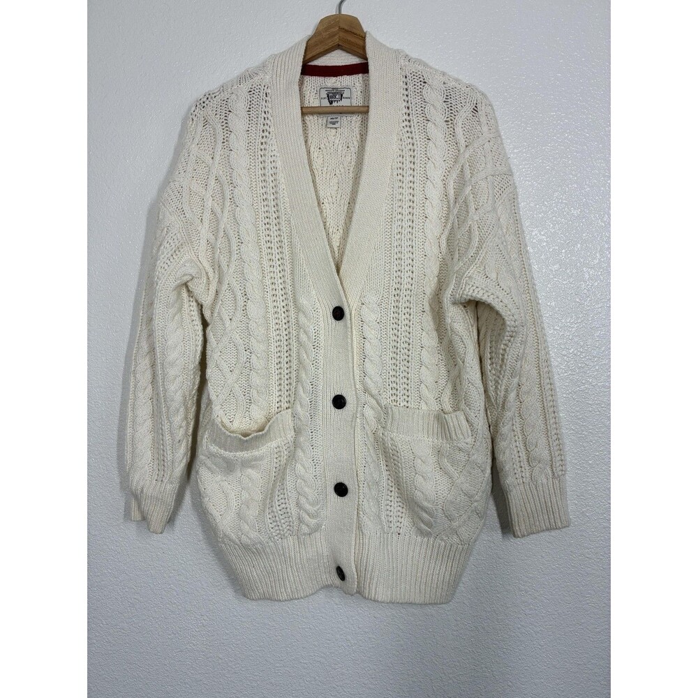 Roots Cabin Cardigan Sweater Womens XS Cream Cable Knit Wool Blend Pockets